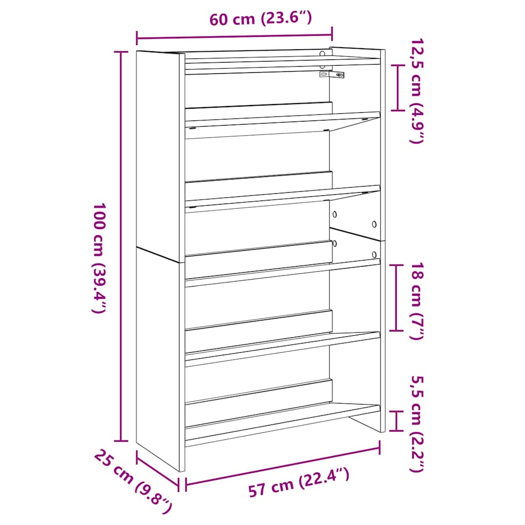 Shoe Rack White 60x25x100 cm Engineered Wood