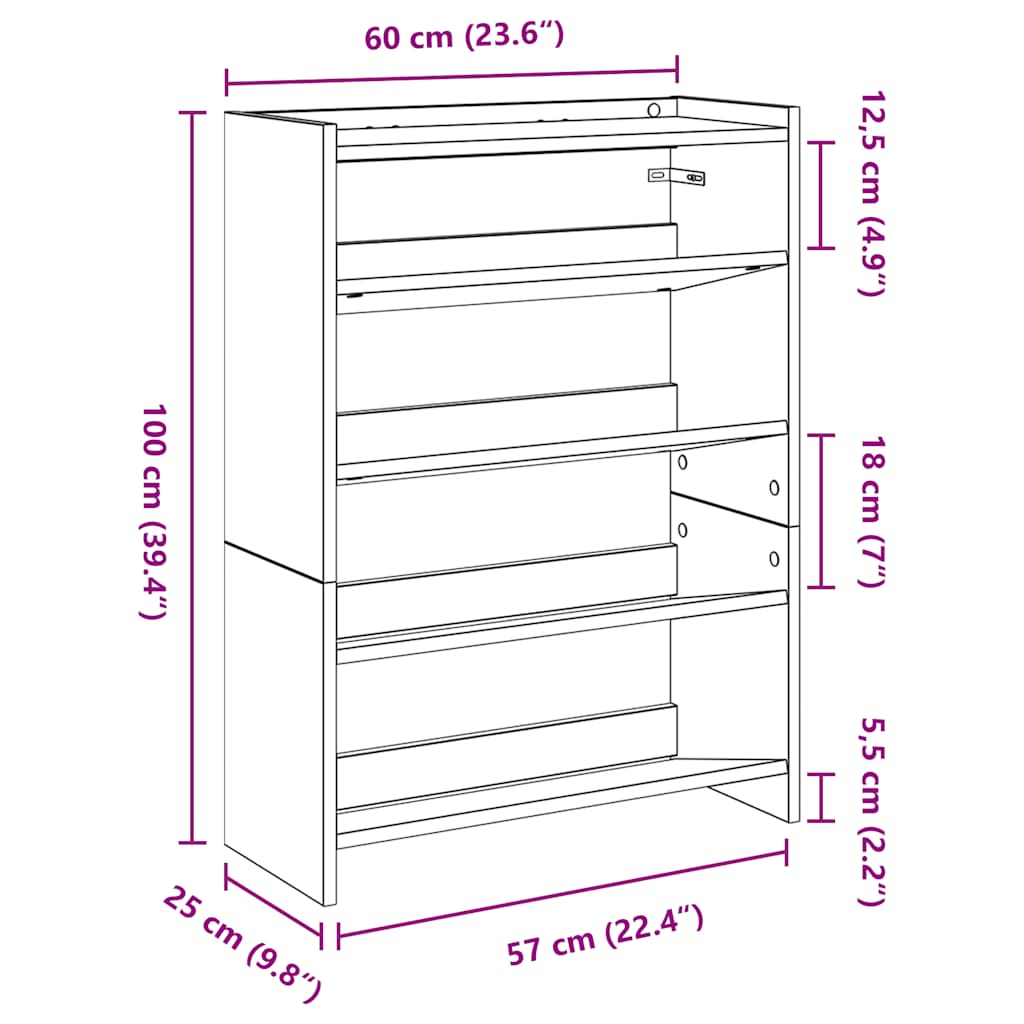 Shoe Rack White 80x25x61.5 cm Engineered Wood