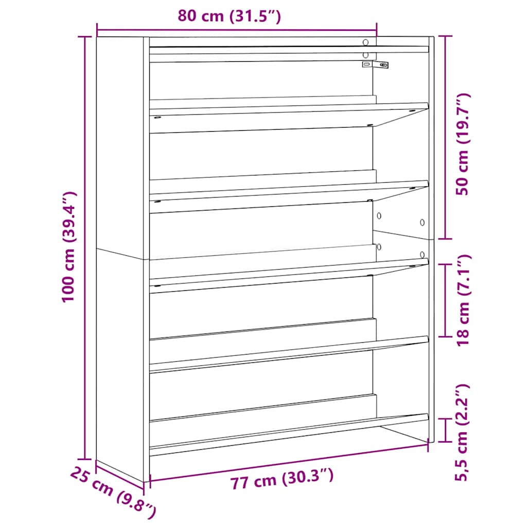 Shoe Rack Black 80x25x100 cm Engineered Wood