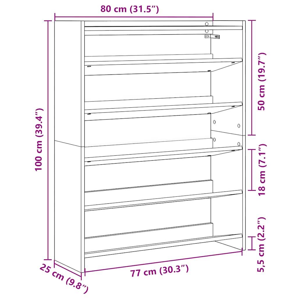 Shoe Rack Sonoma Oak 80x25x100 cm Engineered Wood