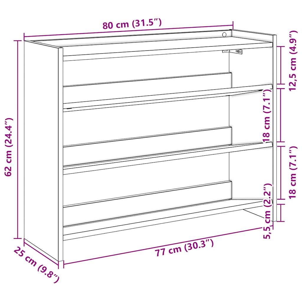 Shoe Rack Sonoma Oak 80x25x61.5 cm Engineered Wood