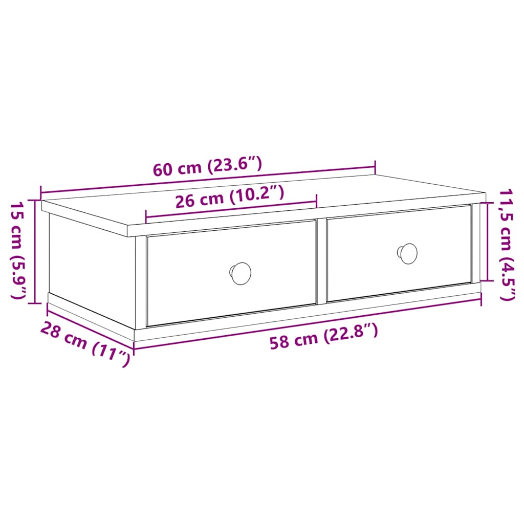 Wall Shelf with Drawers White 60x25x15 cm Engineered Wood