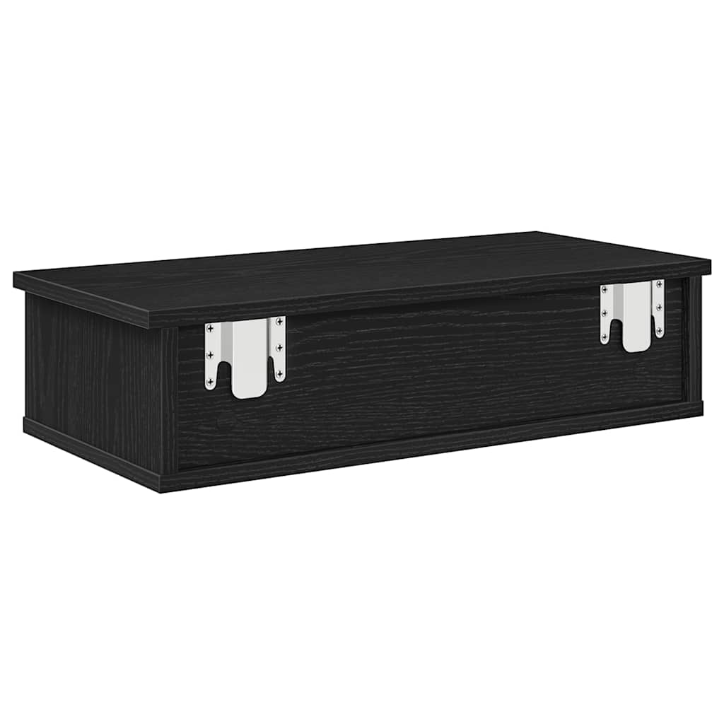 Wall Shelf with Drawers Black 60x25x15 cm Engineered Wood