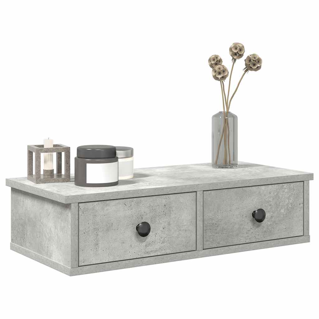 Wall Shelf with Drawers Concrete Grey 60x25x15 cm Engineered Wood