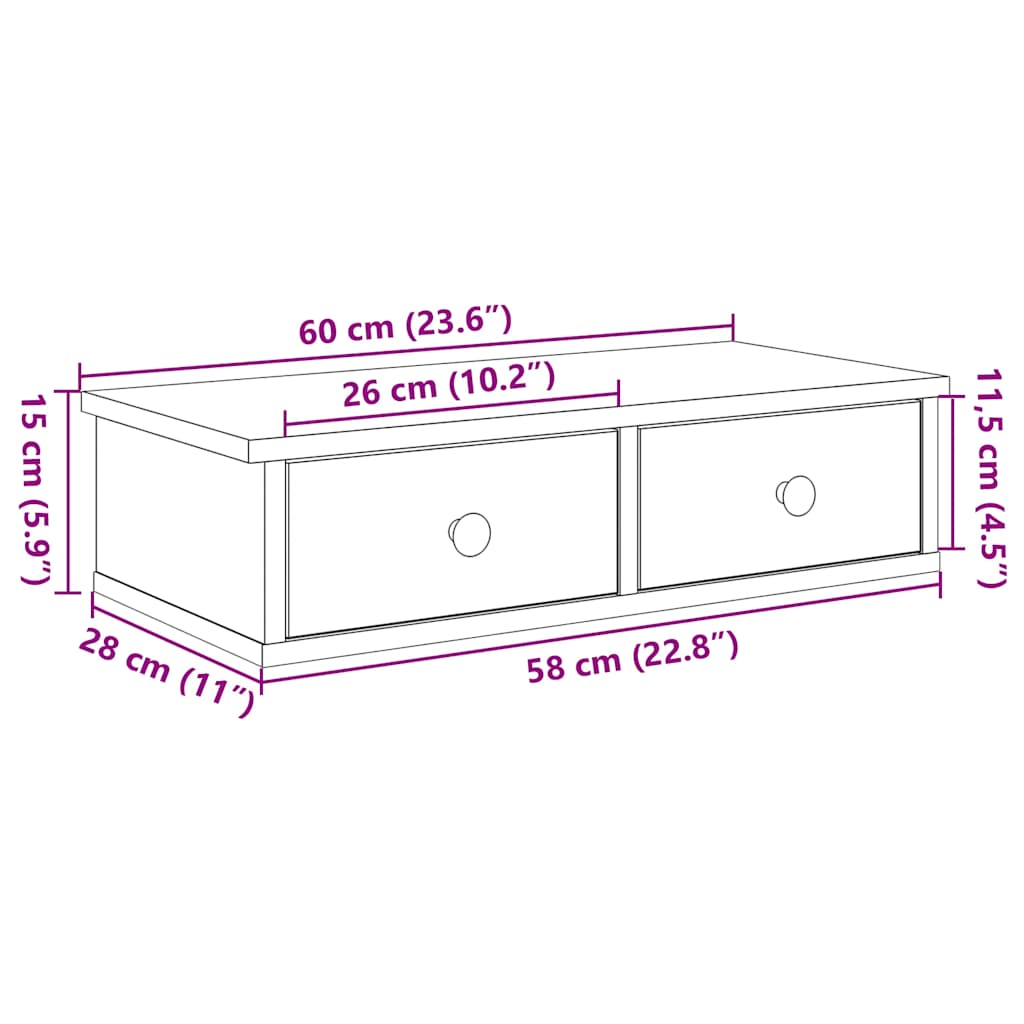 Wall Shelf with Drawers Brown Oak 60x25x15 cm Engineered Wood