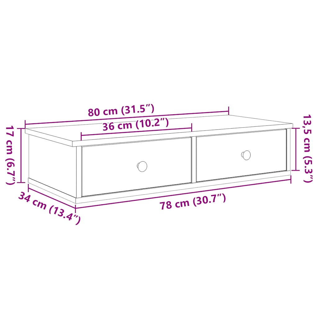 Wall Shelf with Drawers White 80x31x17 cm Engineered Wood