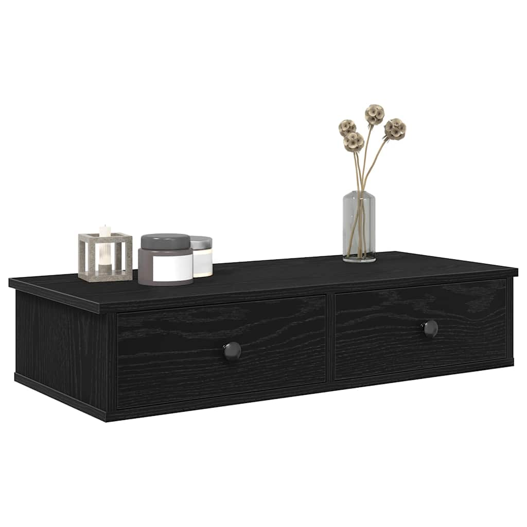 Wall Shelf with Drawers Black 80x31x17 cm Engineered Wood