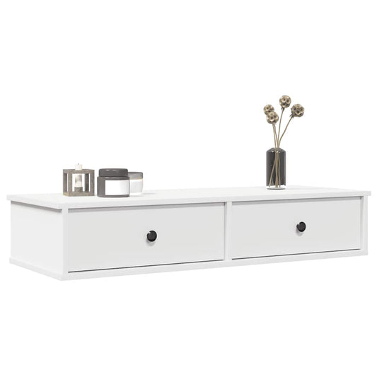 Wall Shelf with Drawers White 100x37.5x19 cm Engineered Wood