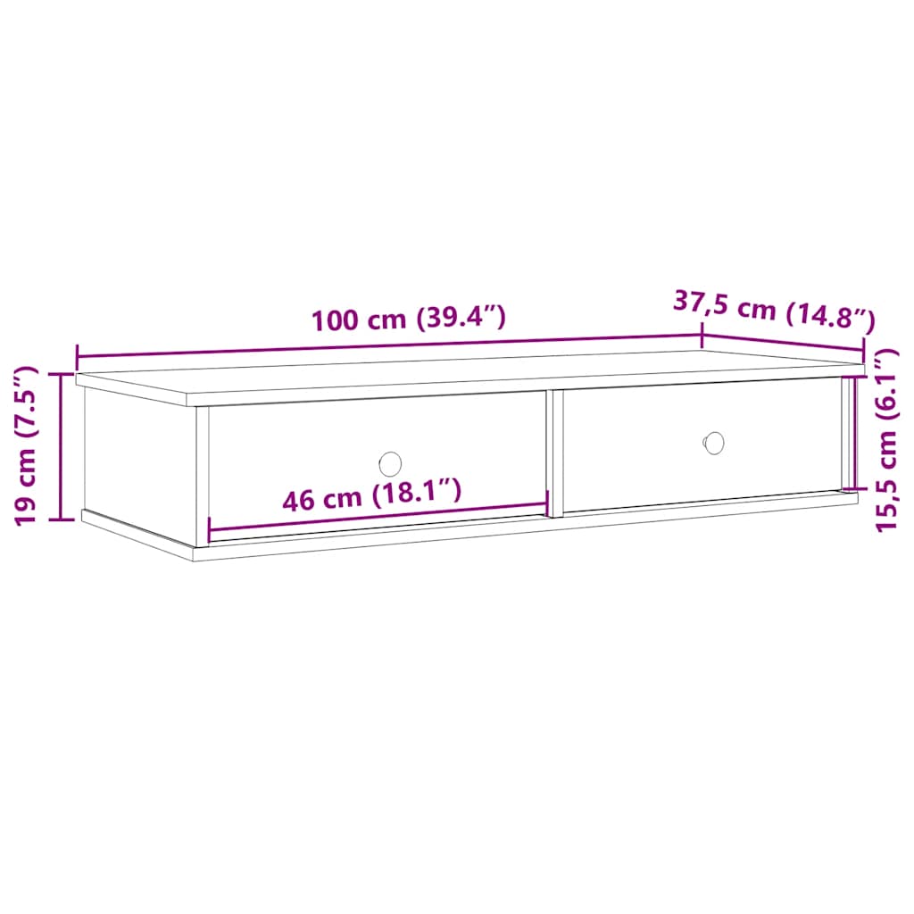 Wall Shelf with Drawers Concrete Grey 100x37.5x19 cm Engineered Wood