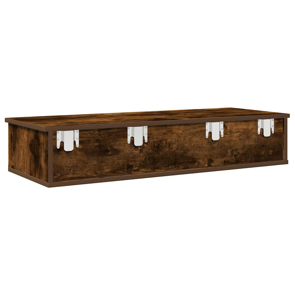 Wall Shelf with Drawers Smoked Oak 100x37.5x19 cm Engineered Wood