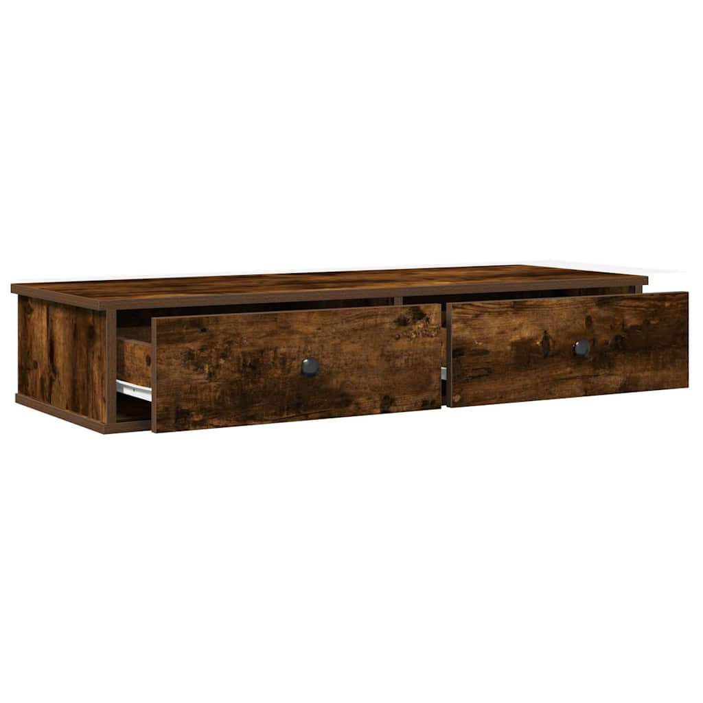 Wall Shelf with Drawers Smoked Oak 100x37.5x19 cm Engineered Wood