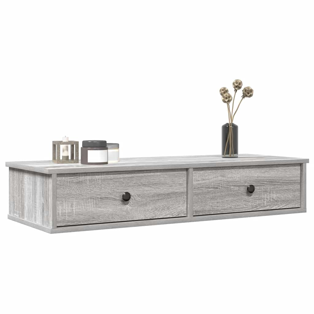 Wall Shelf with Drawers Grey Sonoma 100x37.5x19 cm Engineered Wood