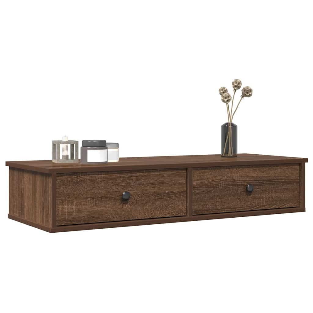 Wall Shelf with Drawers Brown Oak 100x37.5x19 cm Engineered Wood