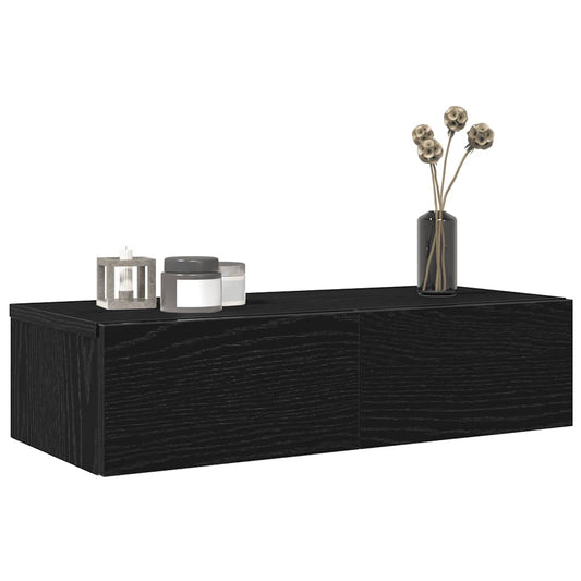 Wall Shelf with Drawers Black 60x26.5x15 cm Engineered Wood