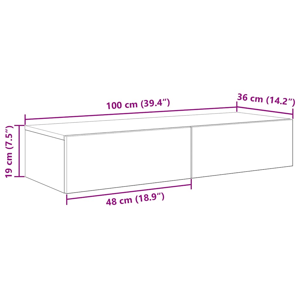 Wall Shelf with Drawers White 100x36x19 cm Engineered Wood