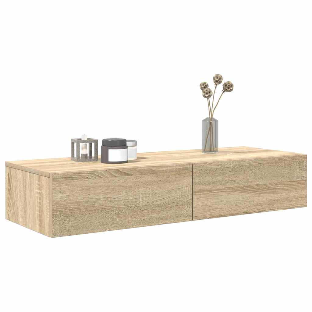 Wall Shelf with Drawers Sonoma Oak 100x36x19 cm Engineered Wood