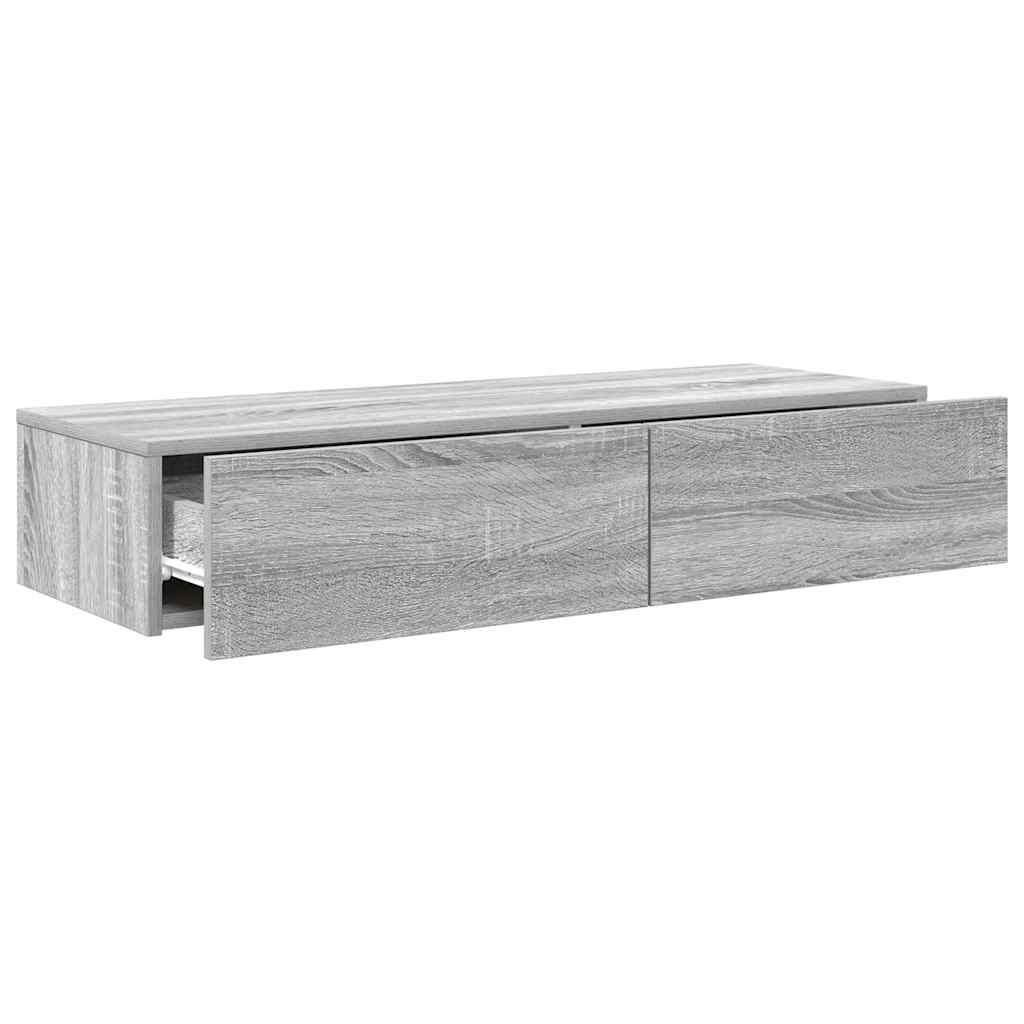 Wall Shelf with Drawers Grey Sonoma 100x36x19 cm Engineered Wood