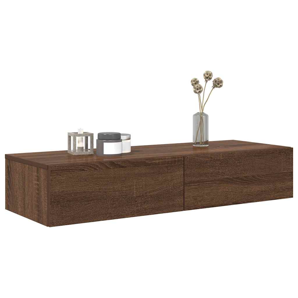 Wall Shelf with Drawers Brown Oak 100x36x19 cm Engineered Wood