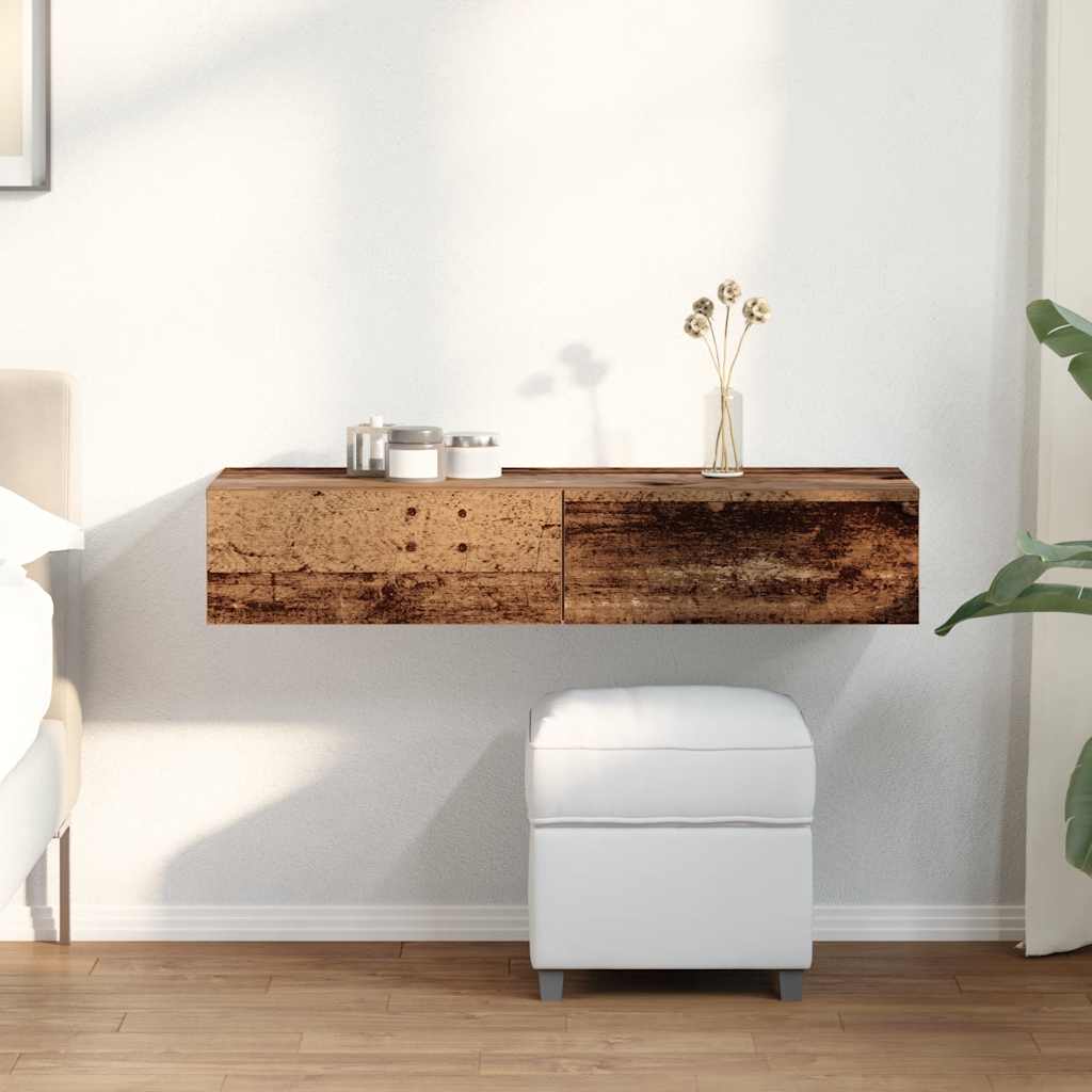 Wall Shelf with Drawers Old Wood 100x36x19 cm Engineered Wood