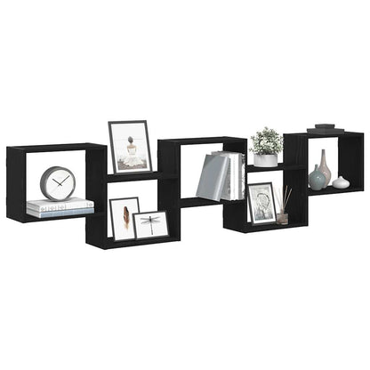 Wall Cube Shelf 5 Compartments Black Engineered Wood