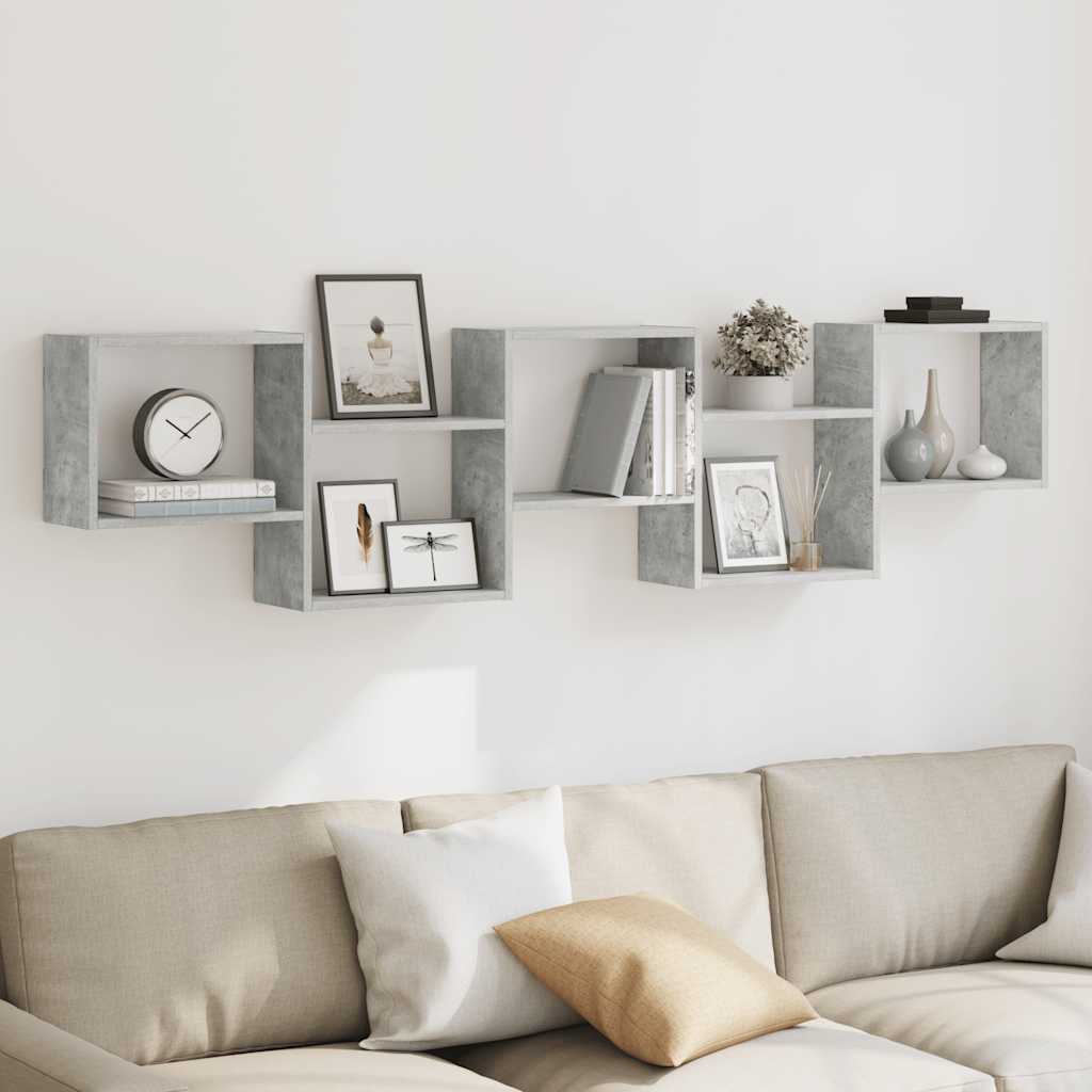 Wall Cube Shelf 5 Compartments Concrete Grey Engineered Wood