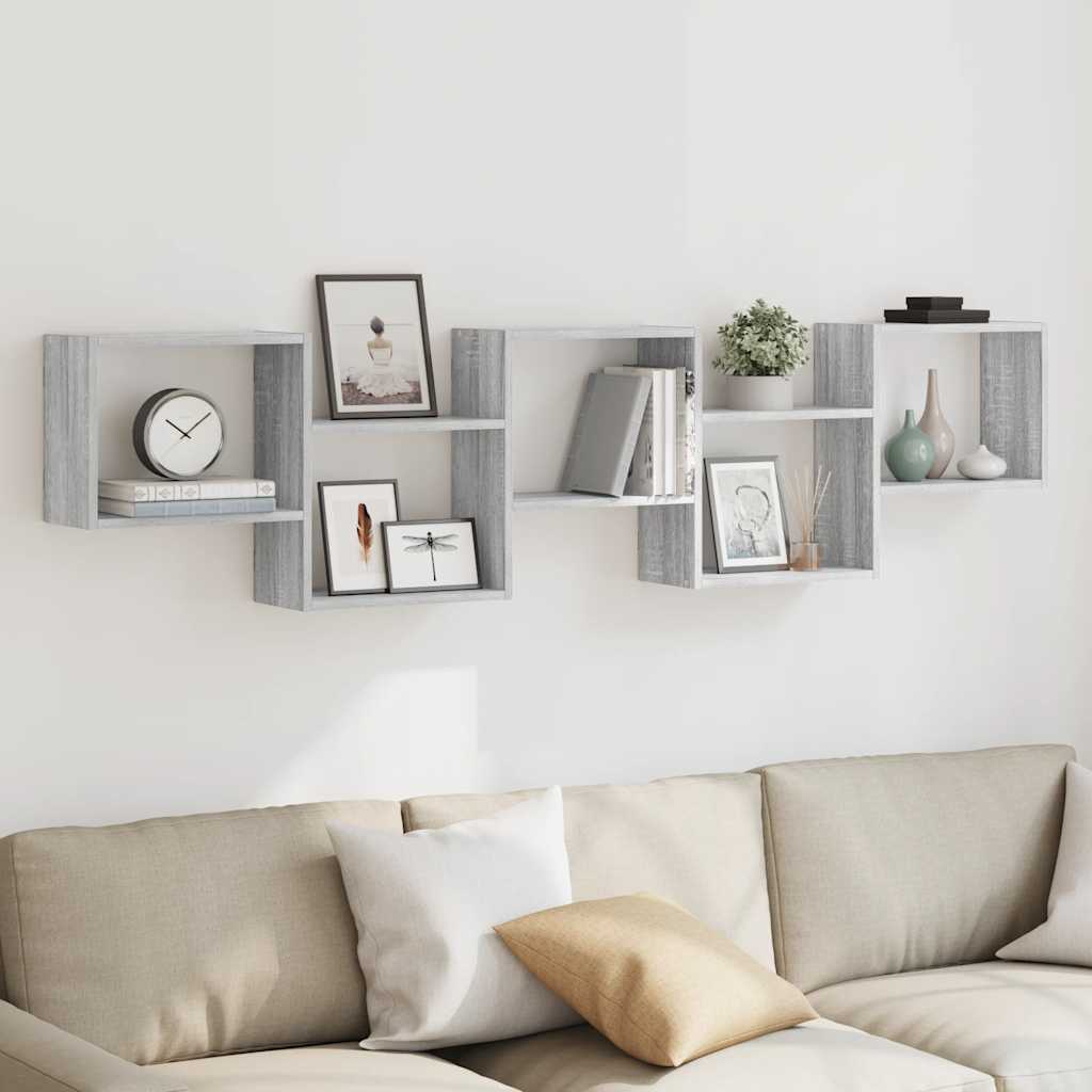 Wall Cube Shelf 5 Compartments Grey Sonoma Engineered Wood