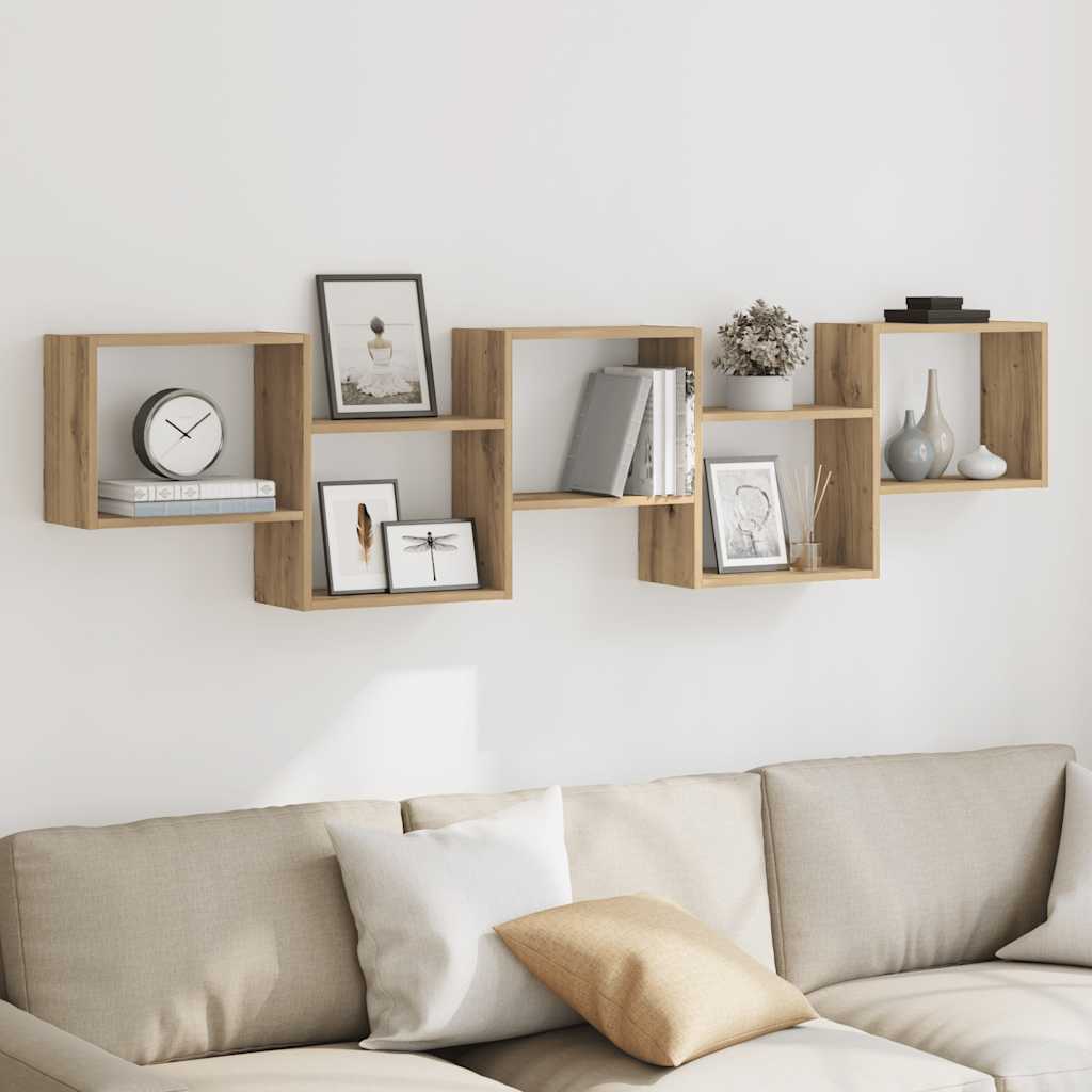 Wall Cube Shelf 5 Compartments Artisian Oak Engineered Wood