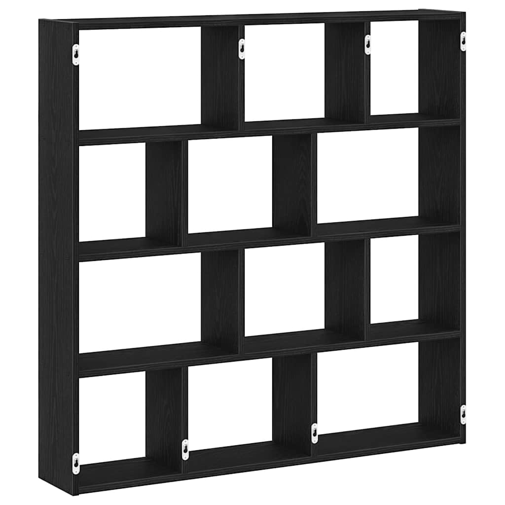 Wall Cube Shelf 12 Compartments Black Engineered Wood