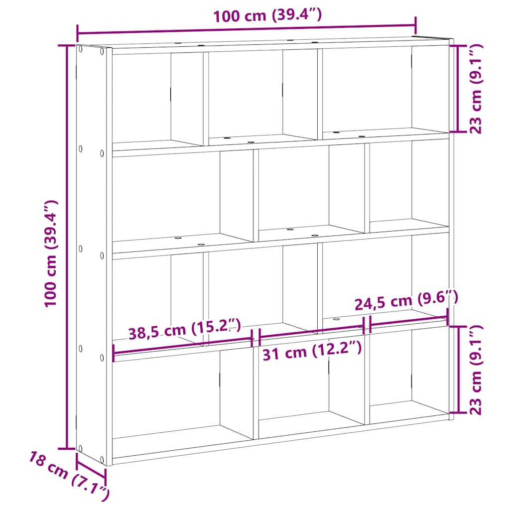 Wall Cube Shelf 12 Compartments Sonoma Oak Engineered Wood