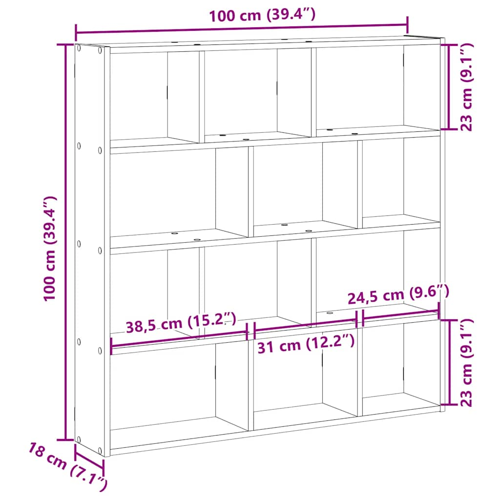 Wall Cube Shelf 12 Compartments Concrete Grey Engineered Wood