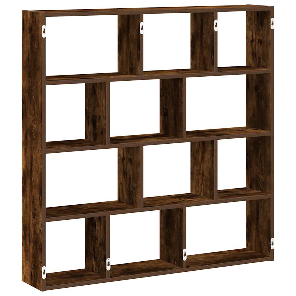 Wall Cube Shelf 12 Compartments Smoked Oak Engineered Wood