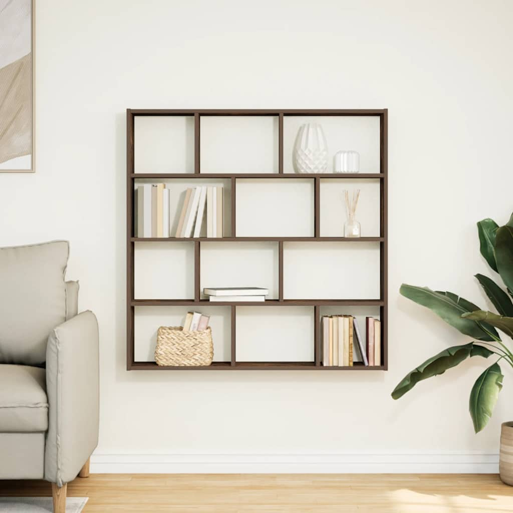 Wall Cube Shelf 12 Compartments Smoked Oak Engineered Wood