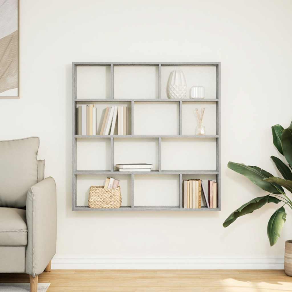 Wall Cube Shelf 12 Compartments Grey Sonoma Engineered Wood