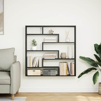 Wall Cube Shelf 7 Compartments Black Engineered Wood