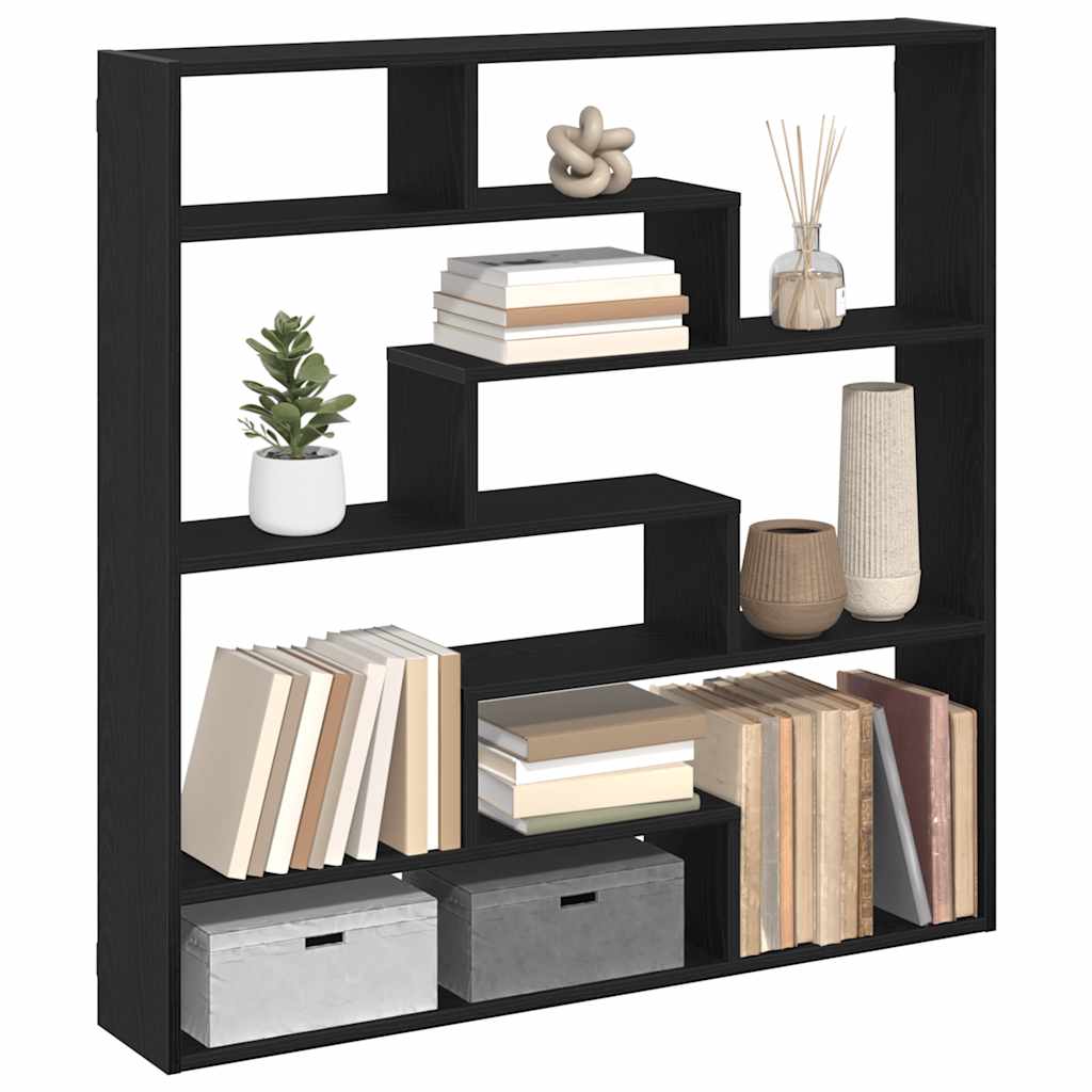 Wall Cube Shelf 7 Compartments Black Engineered Wood