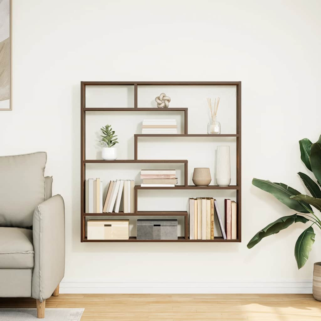 Wall Cube Shelf 7 Compartments Smoked Oak Engineered Wood