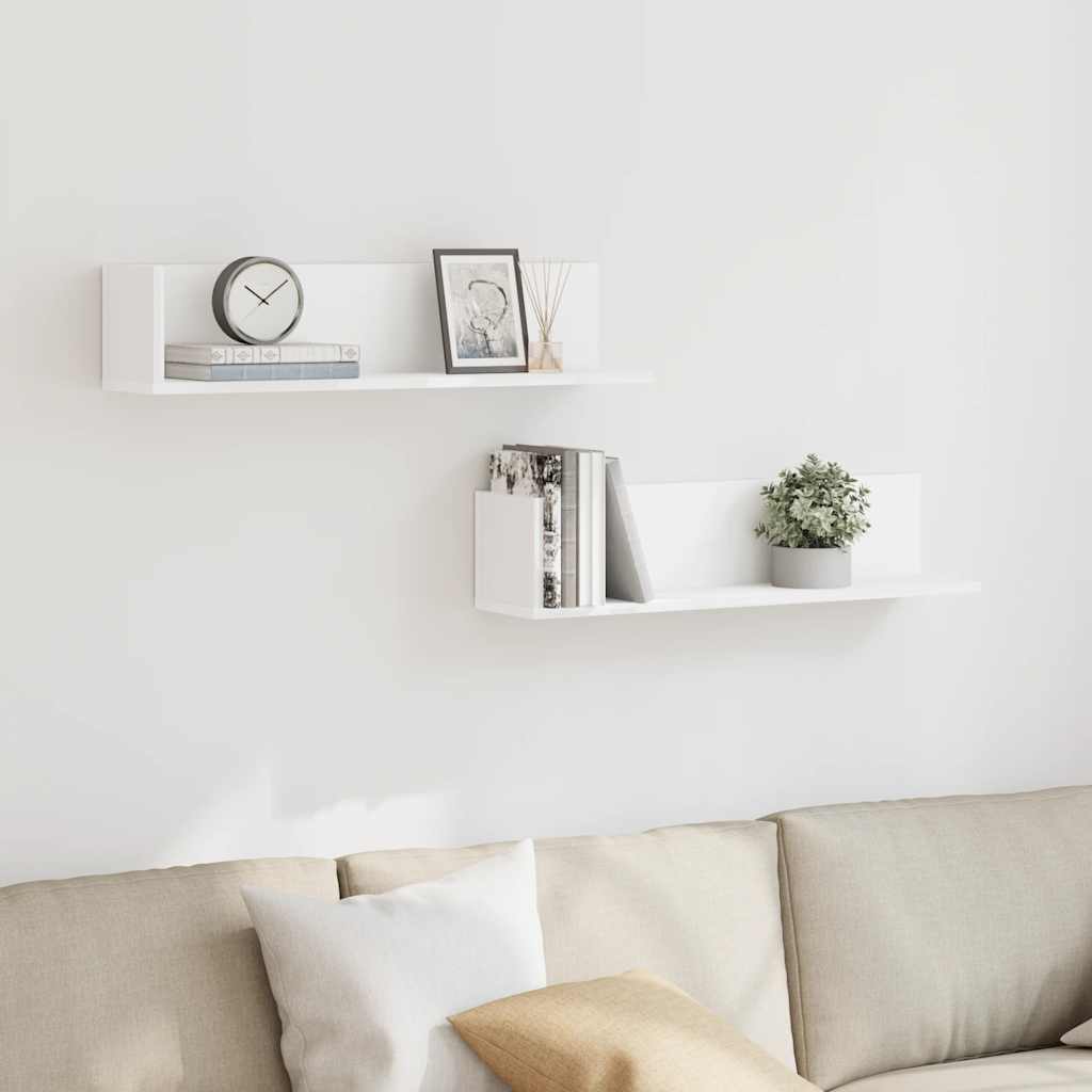 Wall Shelves 2 pcs White 75x16.5x16.5 cm Engineered Wood