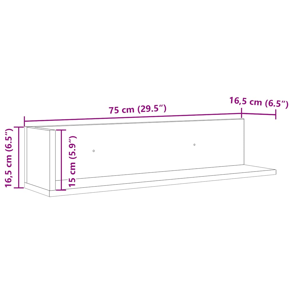 Wall Shelves 2 pcs White 75x16.5x16.5 cm Engineered Wood