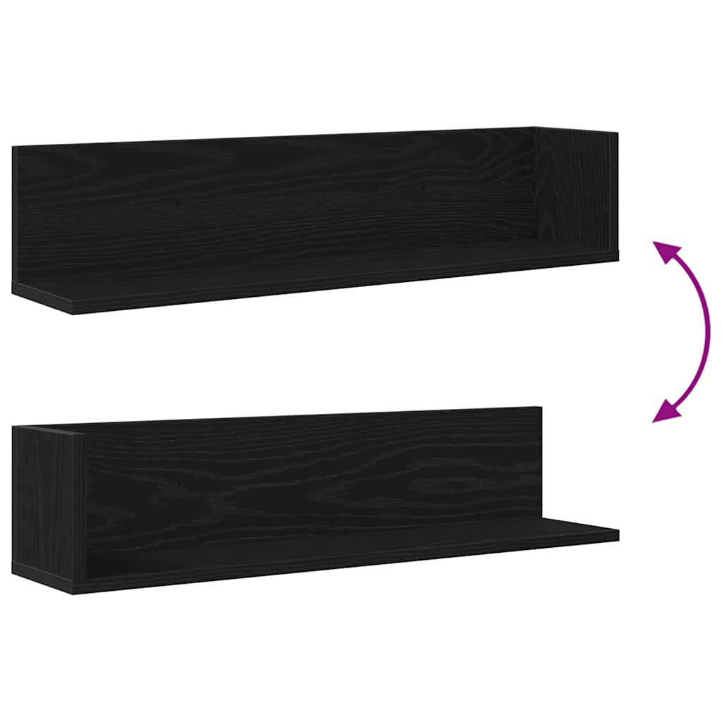 Wall Shelves 2 pcs Black 75x16.5x16.5 cm Engineered Wood