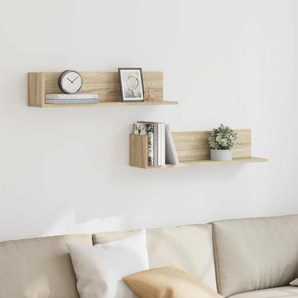 Wall Shelves 2 pcs Sonoma Oak 75x16.5x16.5 cm Engineered Wood