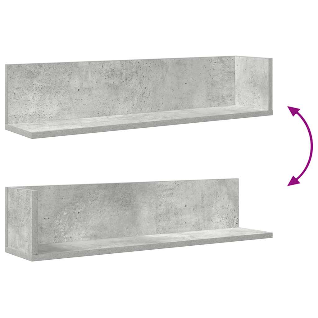 Wall Shelves 2 pcs Concrete Grey 75x16.5x16.5 cm Engineered Wood