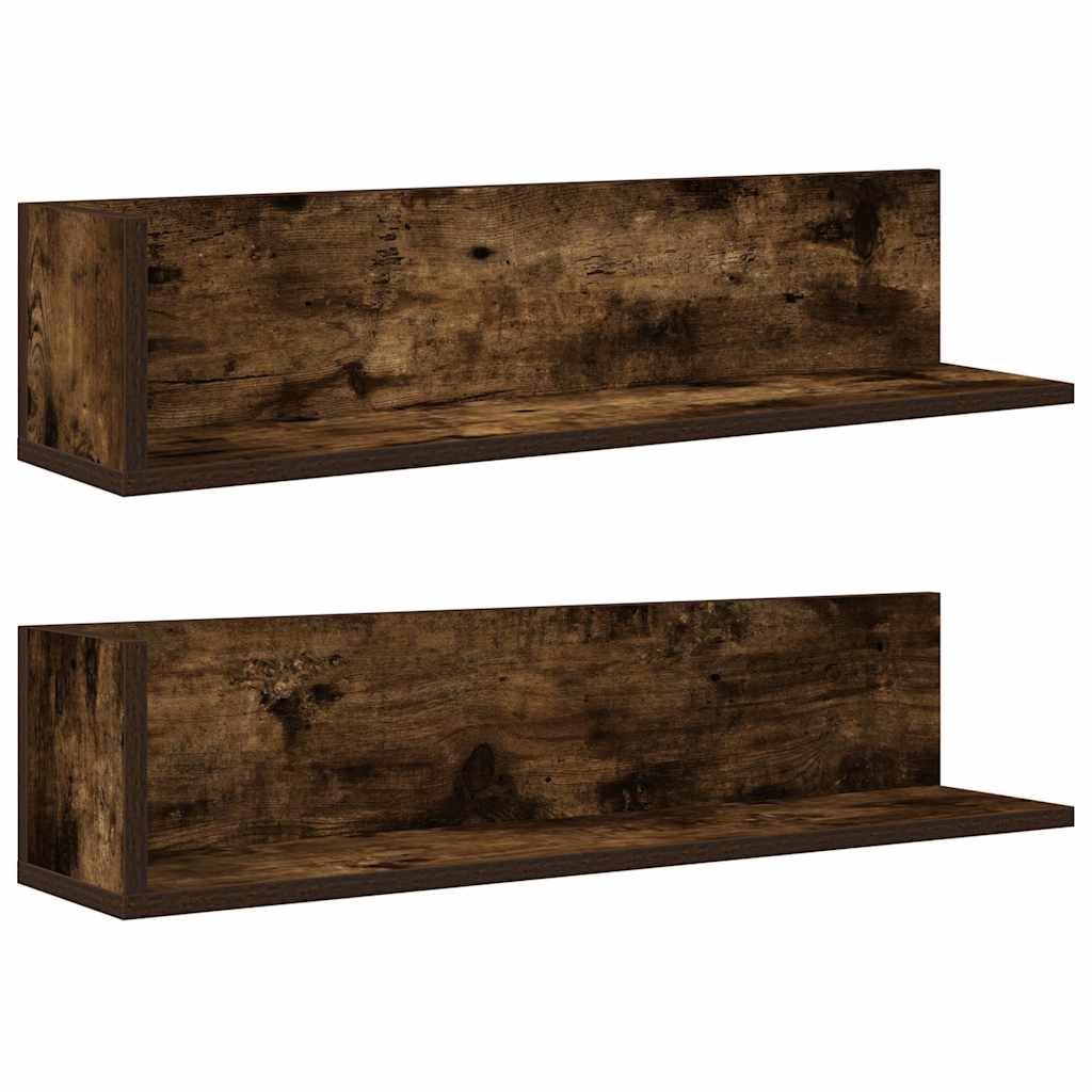 Wall Shelves 2 pcs Smoked Oak 75x16.5x16.5 cm Engineered Wood