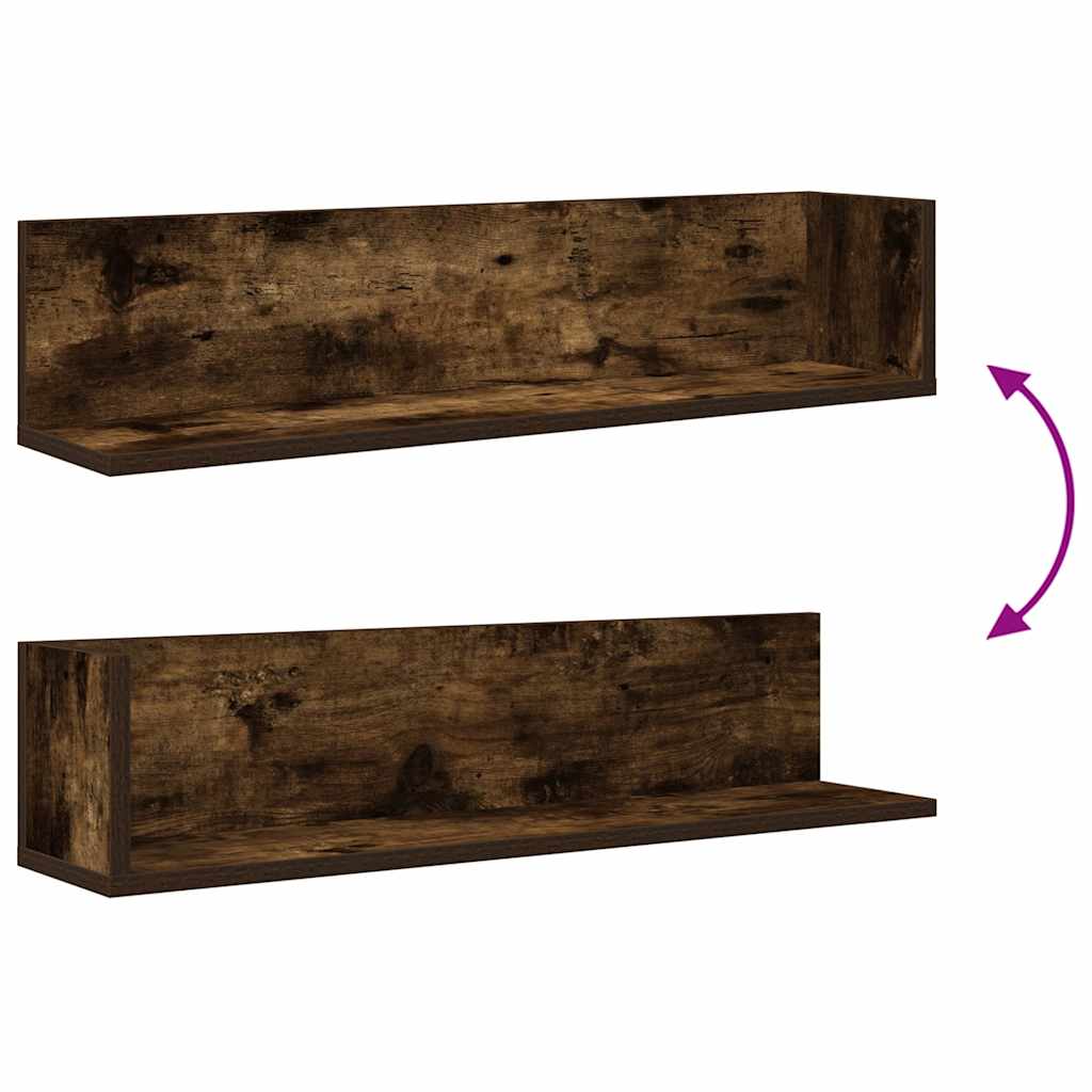 Wall Shelves 2 pcs Smoked Oak 75x16.5x16.5 cm Engineered Wood