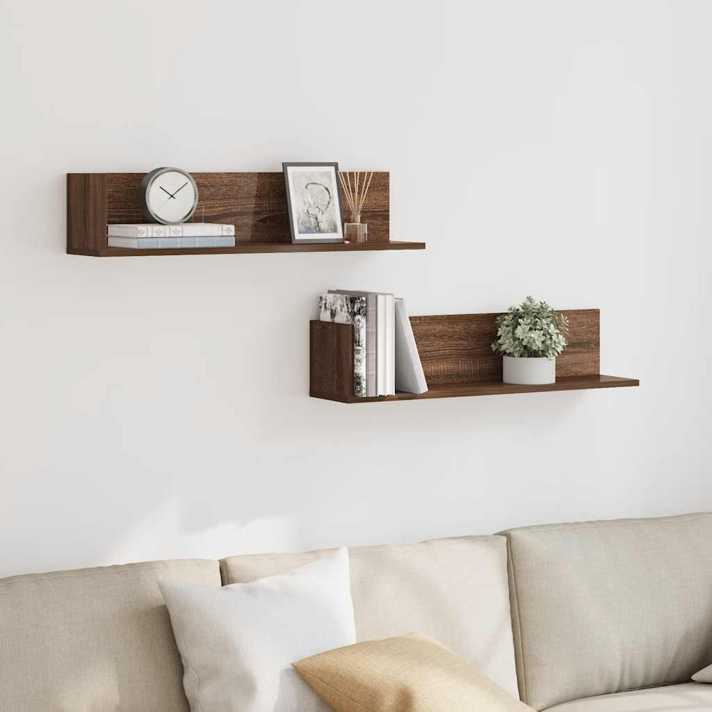 Wall Shelves 2 pcs Brown Oak 75x16.5x16.5 cm Engineered Wood