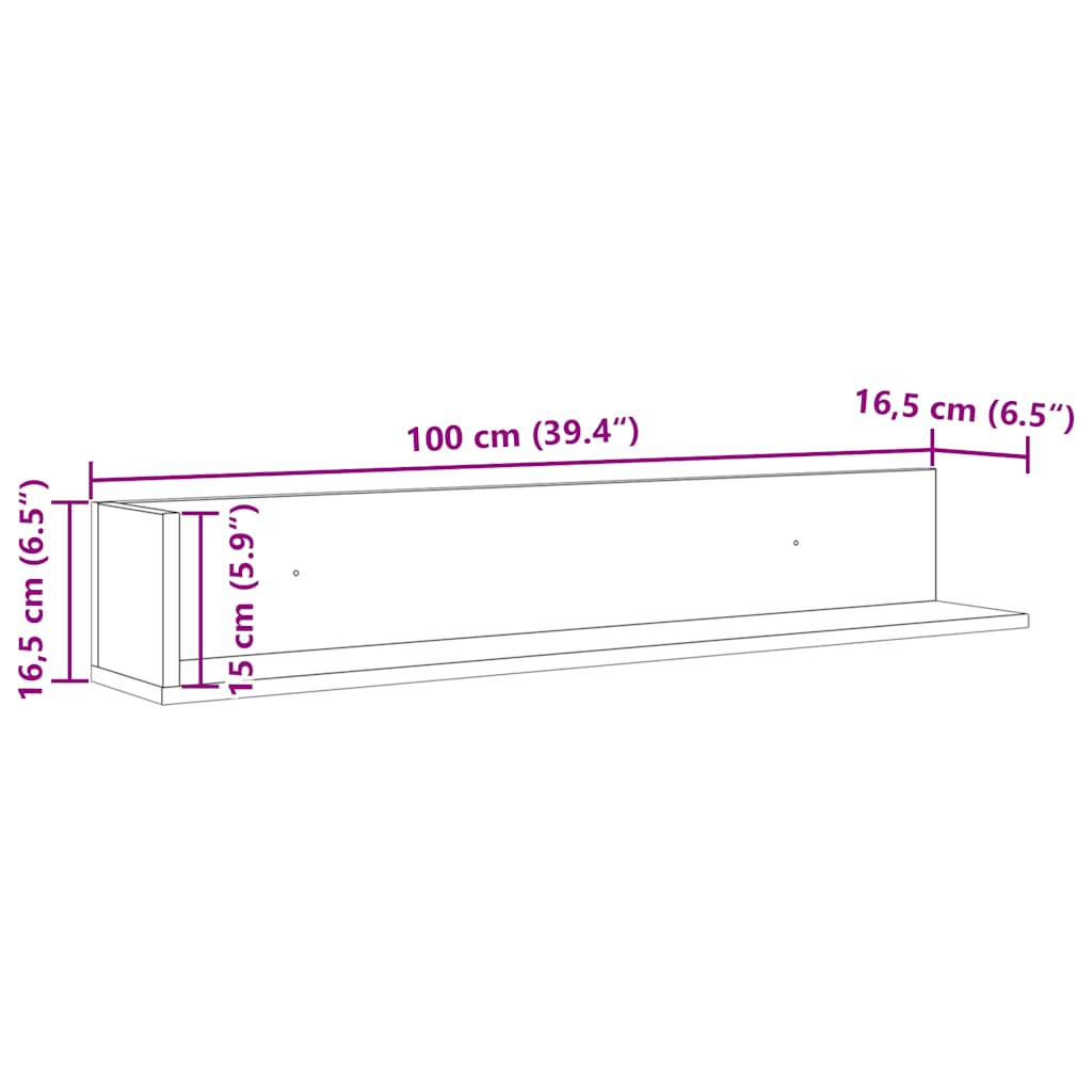 Wall Shelves 2 pcs White 100x16.5x16.5 cm Engineered Wood