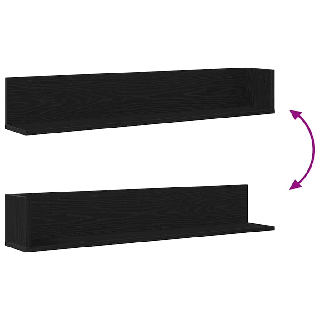 Wall Shelves 2 pcs Black 100x16.5x16.5 cm Engineered Wood