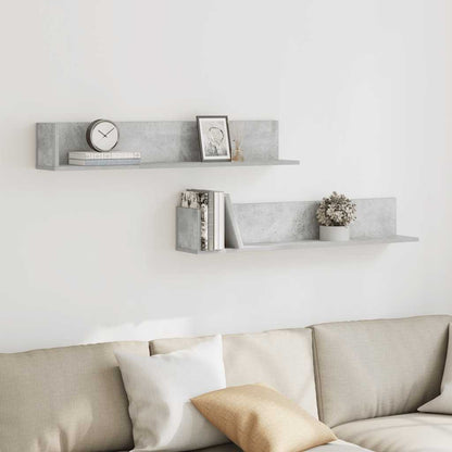 Wall Shelves 2 pcs Concrete Grey 100x16.5x16.5 cm Engineered Wood