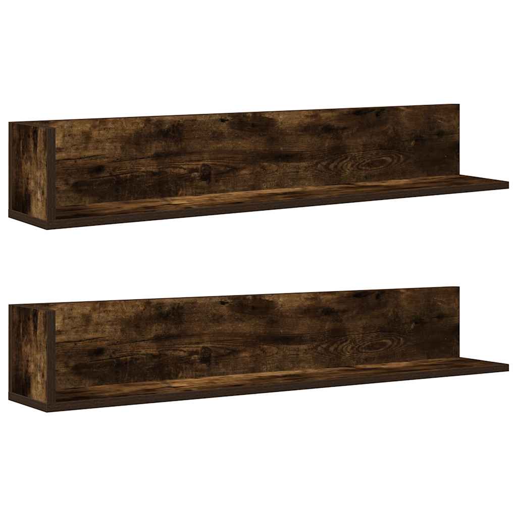 Wall Shelves 2 pcs Smoked Oak 100x16.5x16.5 cm Engineered Wood