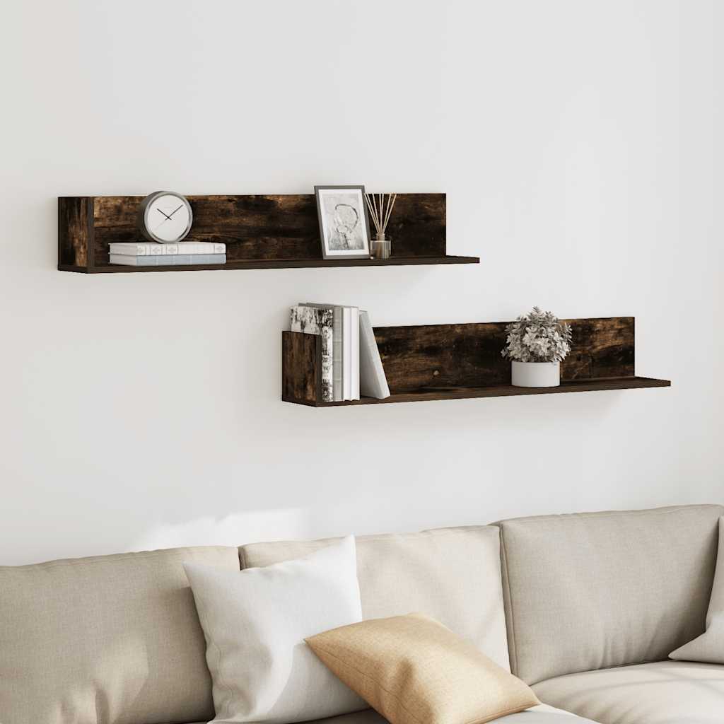 Wall Shelves 2 pcs Smoked Oak 100x16.5x16.5 cm Engineered Wood