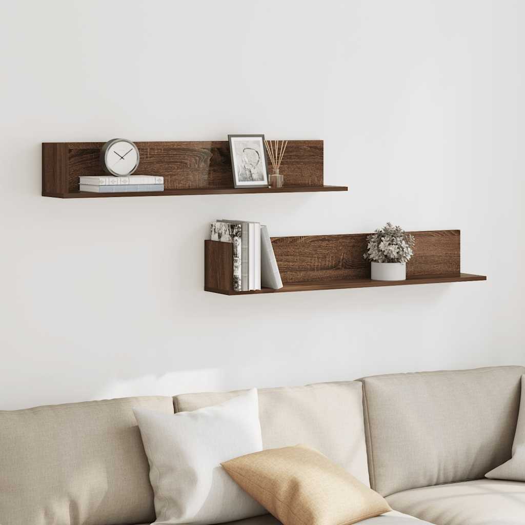 Wall Shelves 2 pcs Brown Oak 100x16.5x16.5 cm Engineered Wood